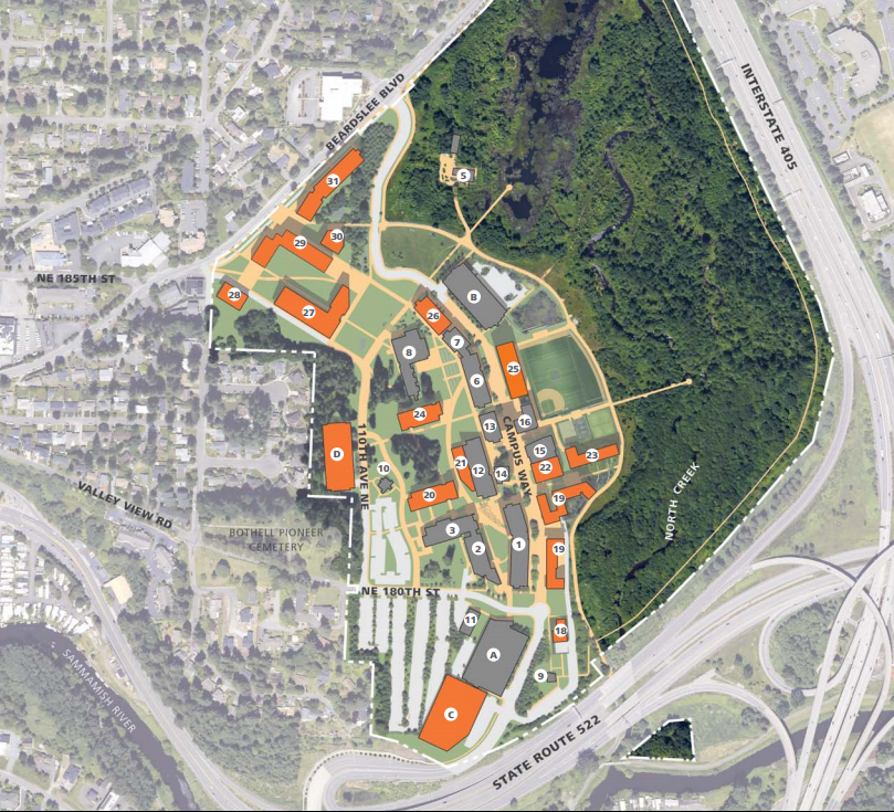Planning map of possible long-term campus growth.