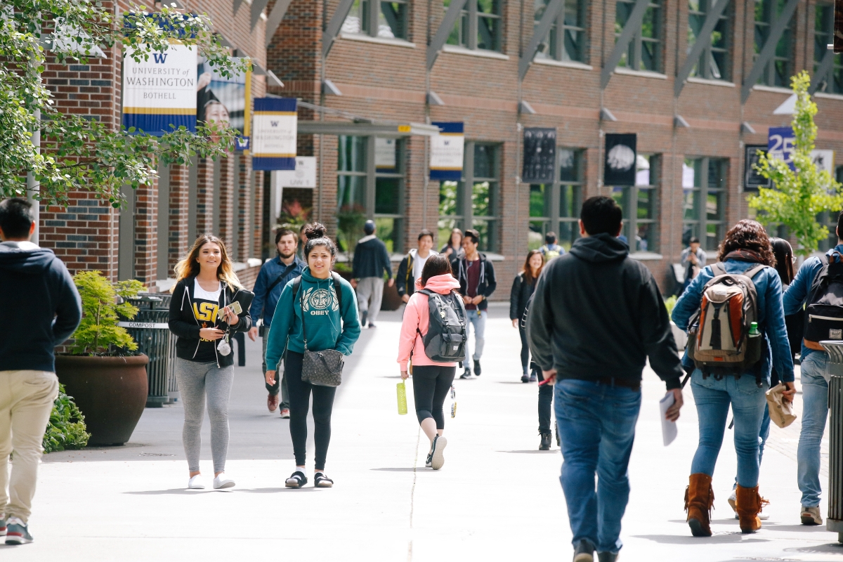 Students walking through campus