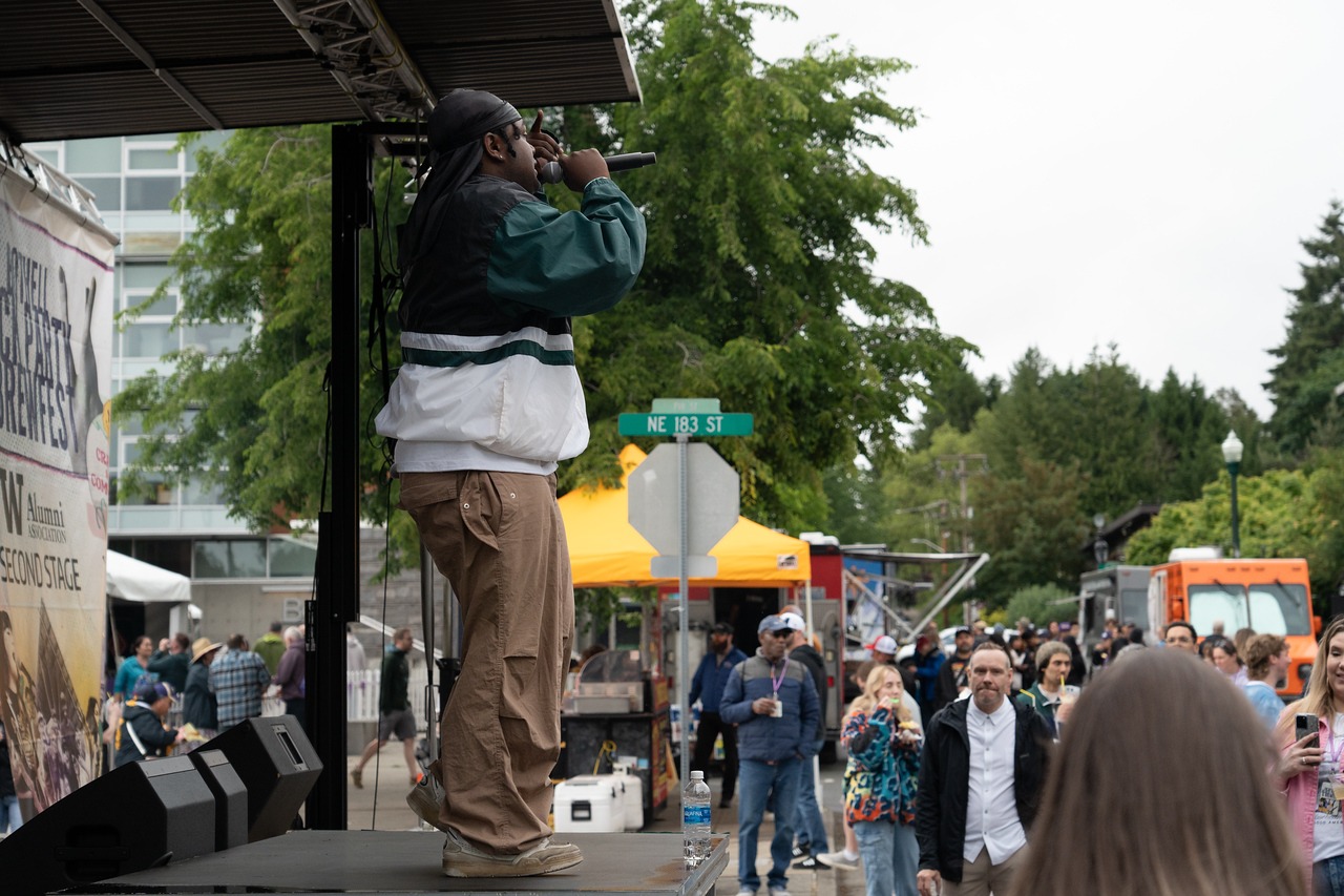 Musician playing to a crowd at Block Party