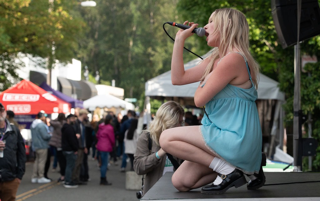 Musician playing to a crowd at Block Party