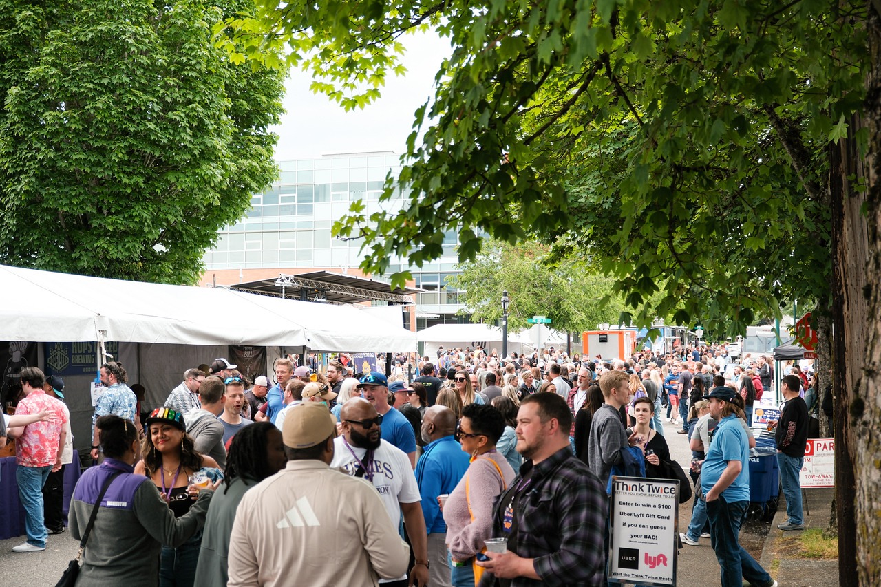 a wide shot of a crowd enjoying the event along a closed street