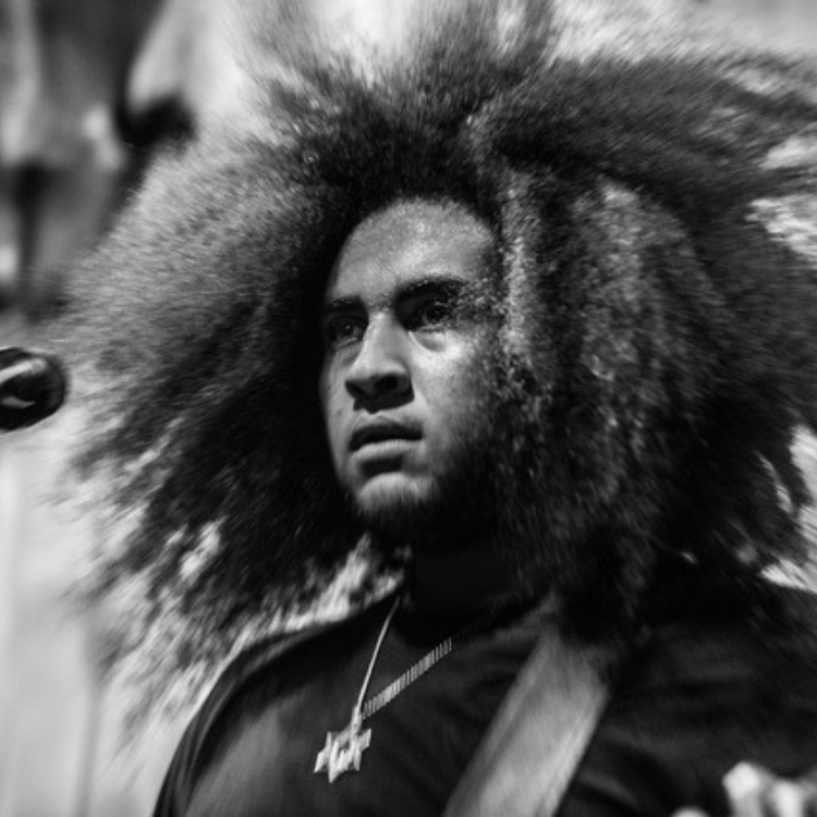 black and white photo of musical artist King Youngblood, looking off camera