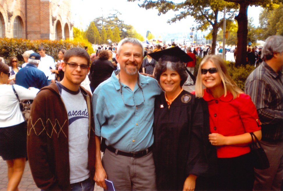 Carol Shipe with her husband, son, and daughter at her graduation event