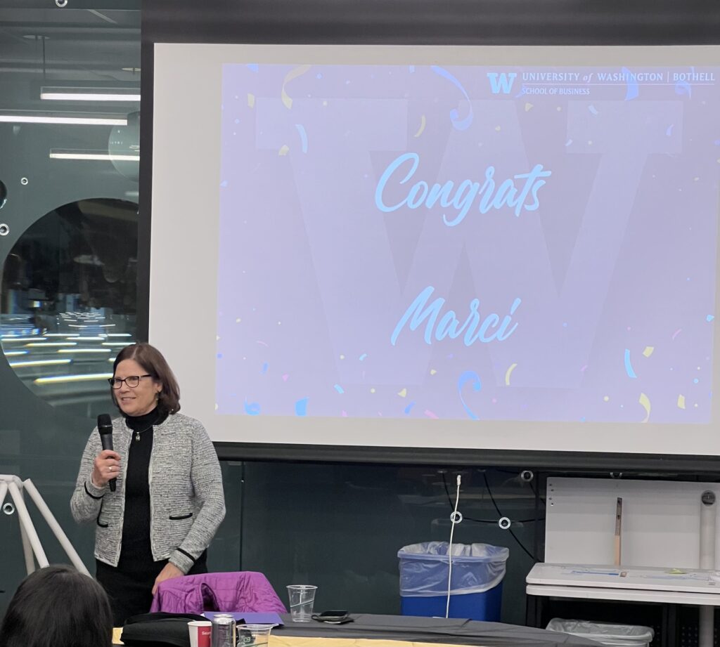 Marci Myer's speaking at her retirement party
