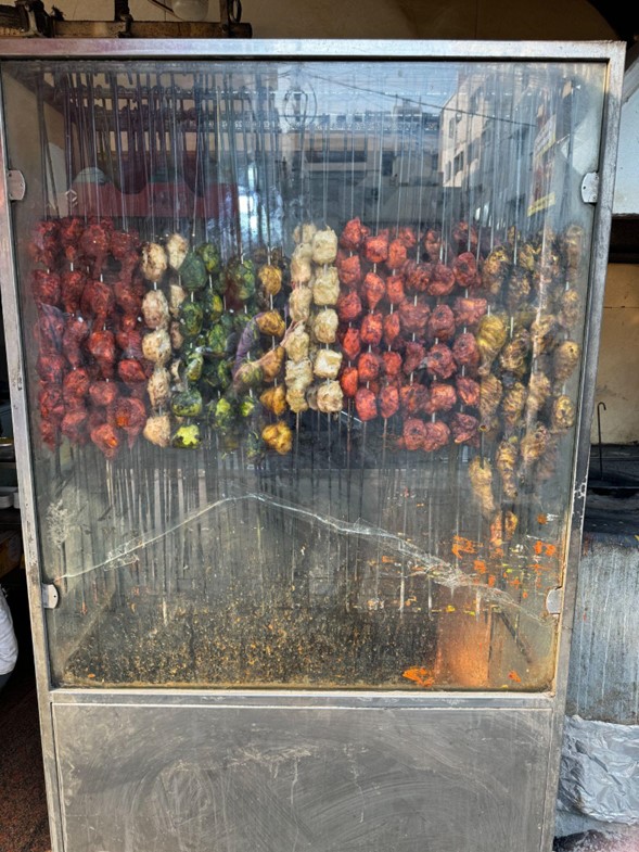 Kebabs for sale at a roadside restaurant