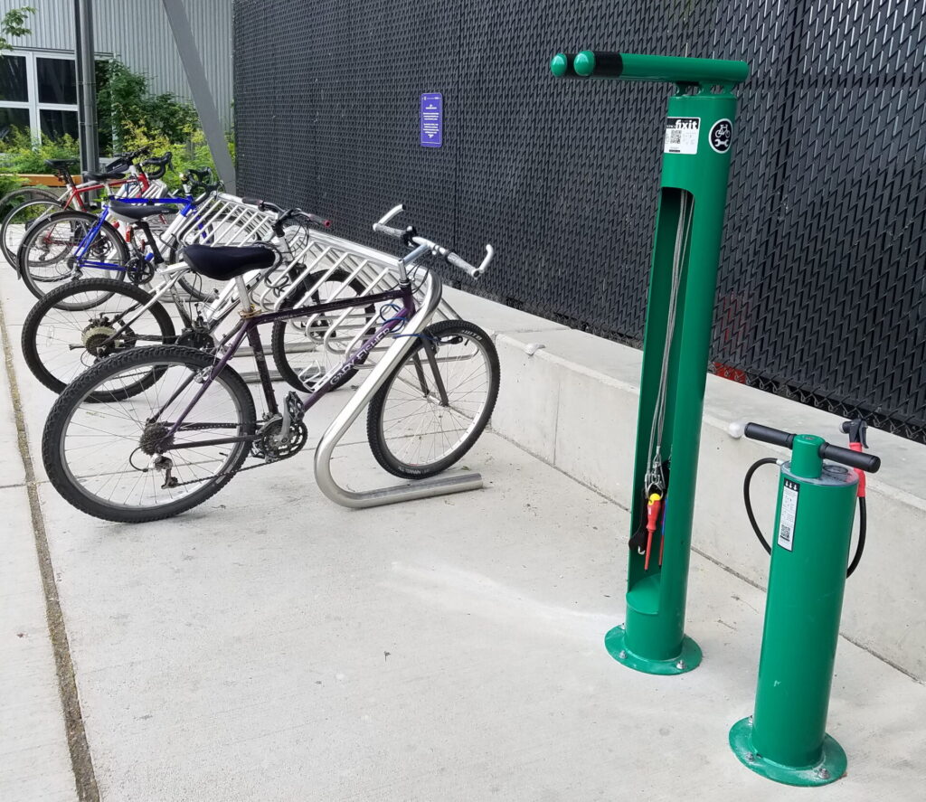 bike maintenance station and bike racks