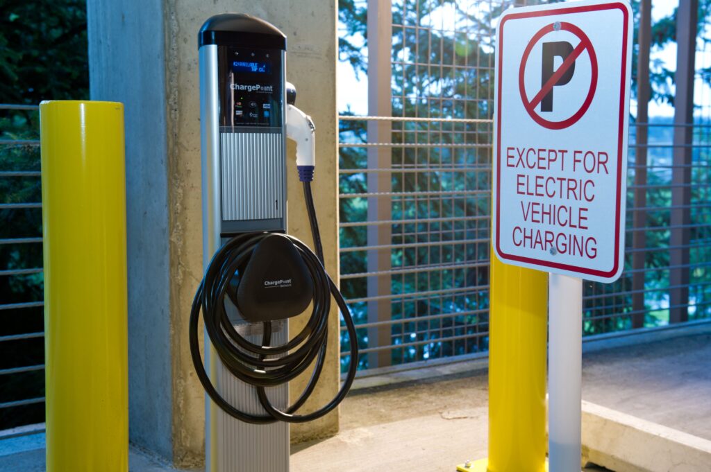 ChargePoint EV charger and parking sign
