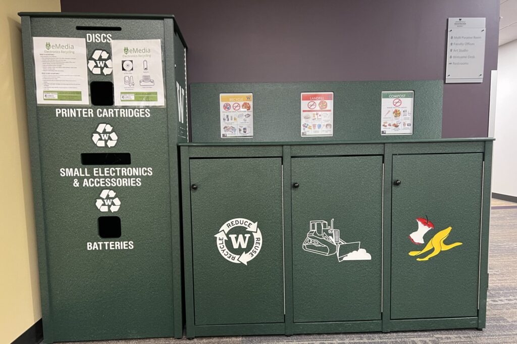 triple bin waste station with e-waste recycler
