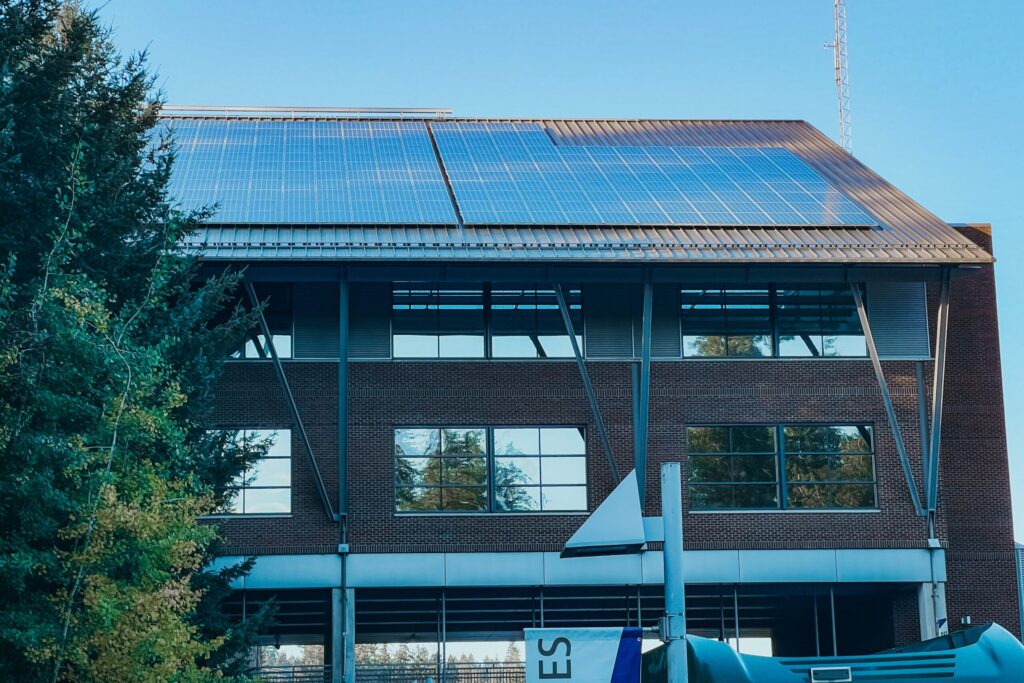 Solar array on roof of library