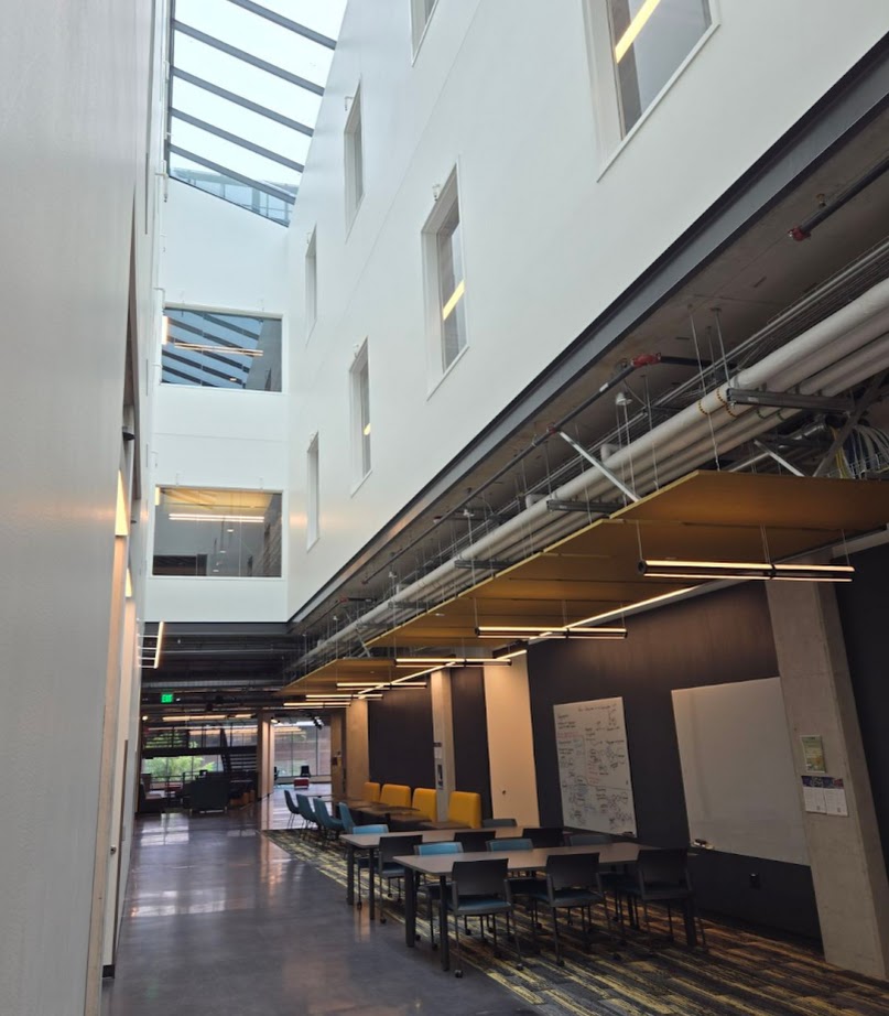 The Innovation Hall skylight bringing light to a hallway in the 1st floor study lounge spaces.