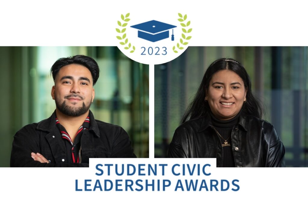 Student portraits: Jose Cuevas-Lopez and Itzetl Vixtha Teoba who received the Chancellors Student Civic Leadership Awards