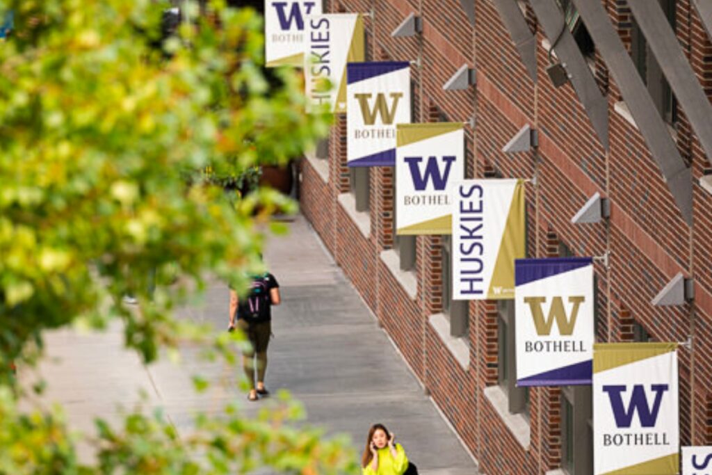 students walking along UW1