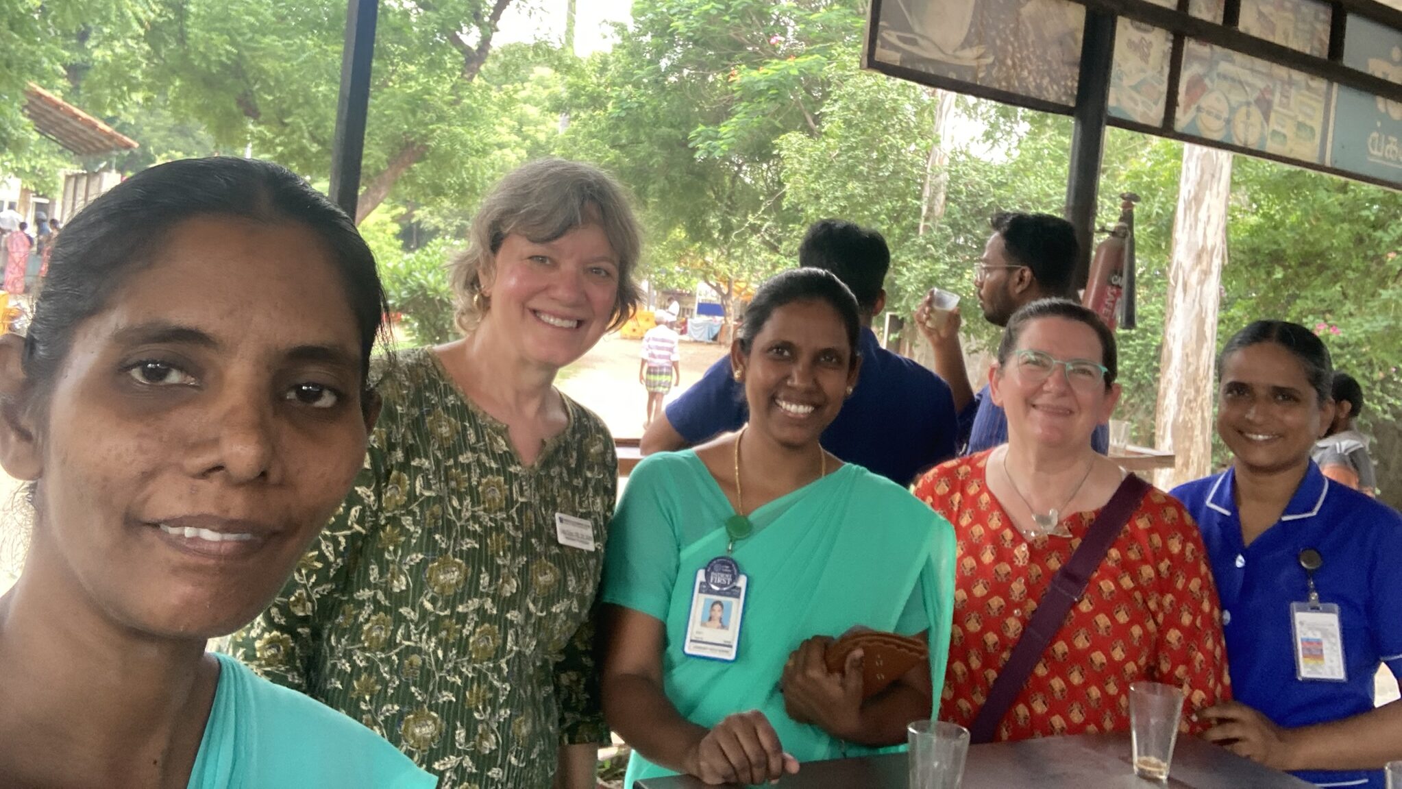 Nursing and Health Studies faculty Jamie Shirley and Linda Eaton with nurses at the Community Health and Development (CHAD) Christian Medical College Hospital