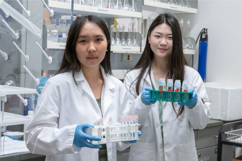 two students in the lab