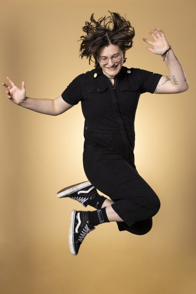 Phoenix jumps mid-air in a cool pose