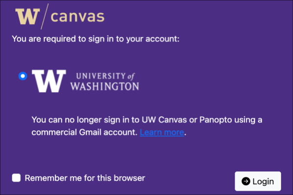 Canvas login window