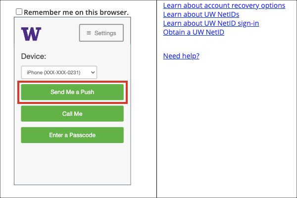 DUO authentication window