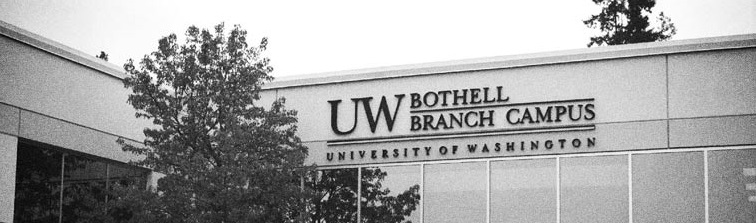 A building with the original UW Bothell Branch Campus logo
