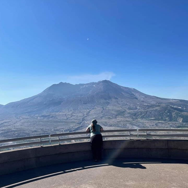 A person looking at a landscape.