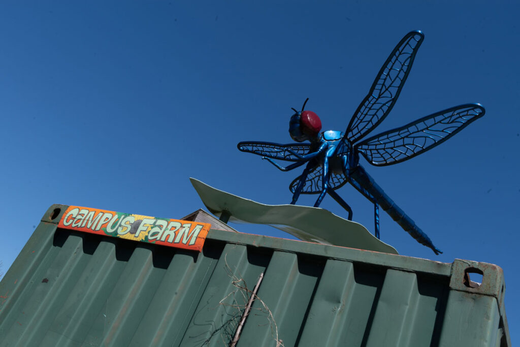 A sign for the campus farm.