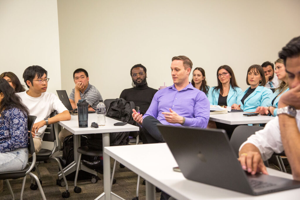 A group of people in a classroom.