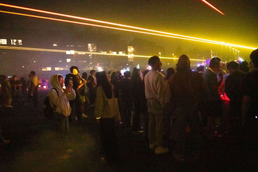 People at a laser show concert.