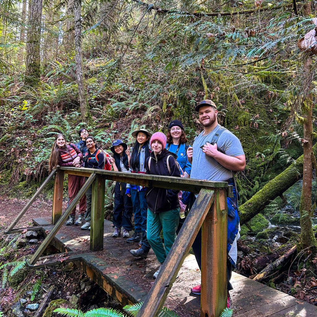 People on a forest trail. 
