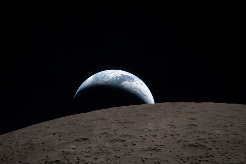 A view of Earth and the moon from space. 