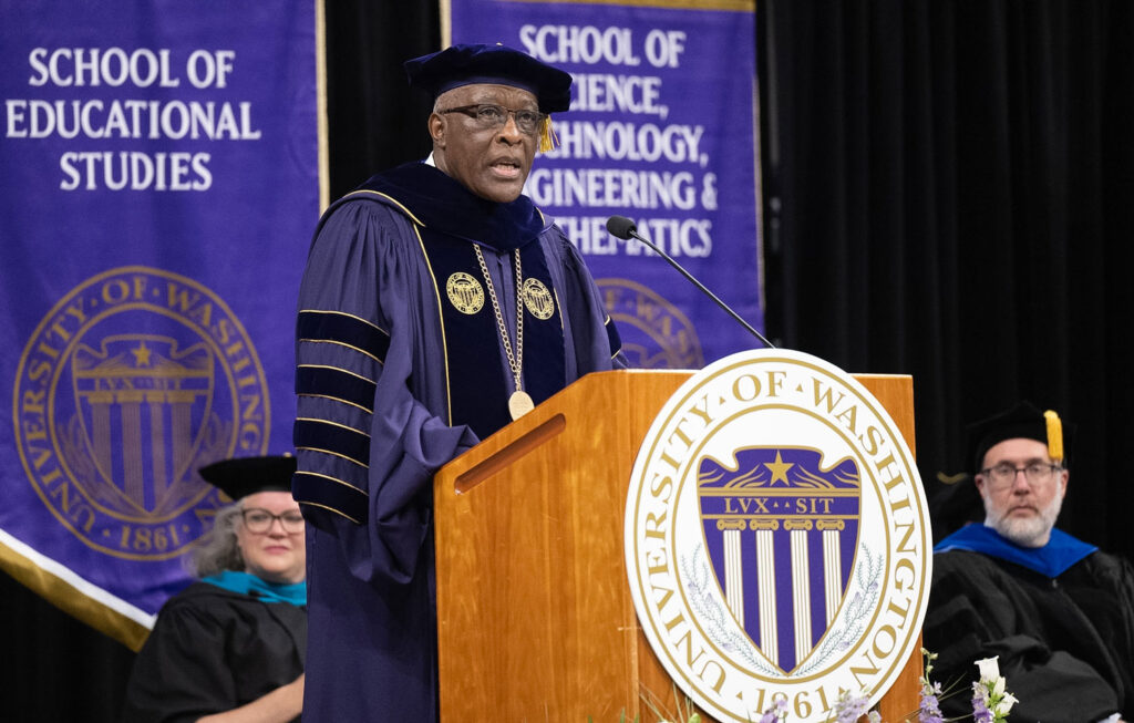 A person behind a podium.