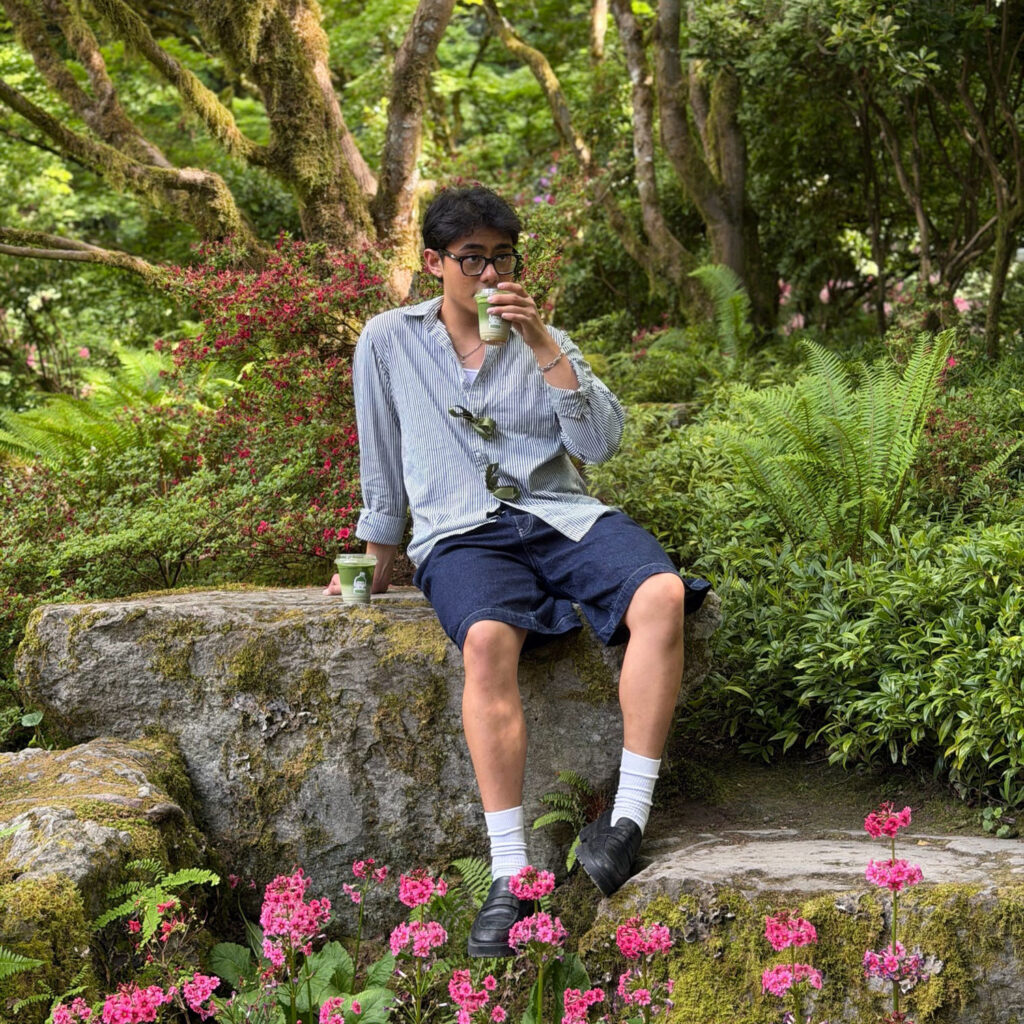 A person drinking matcha.