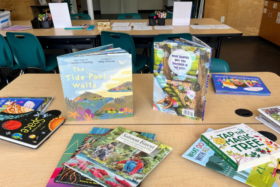 Books on a table.