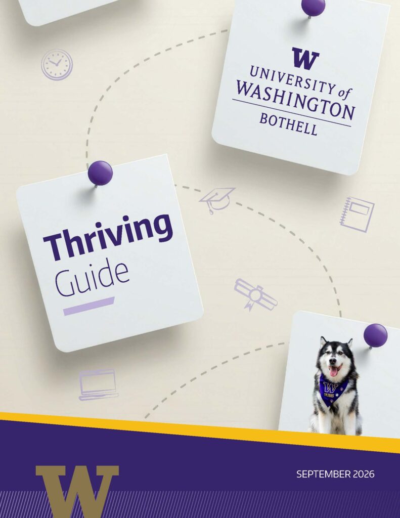 University of Washington Bothell Thriving Guide cover, labeled “Thriving Guide,” with UW Bothell branding and “September 2026.”