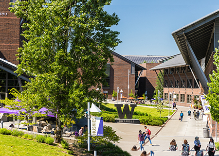 Entrance to campus with W statue