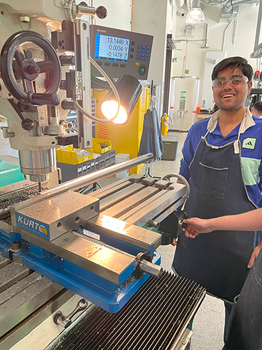 Souri Banerjee machining parts for the electric motorsport club.