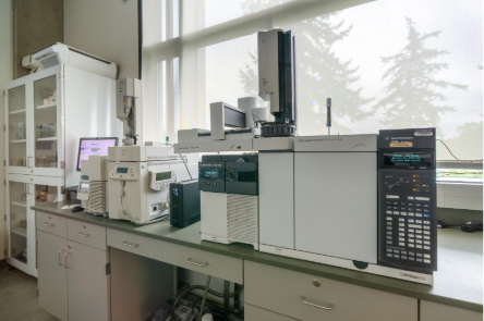 Gas Chromatography system on a counter in a lab equipment room