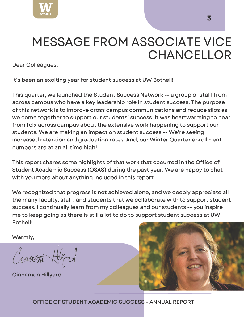 Annual report message from Associate Vice Chancellor