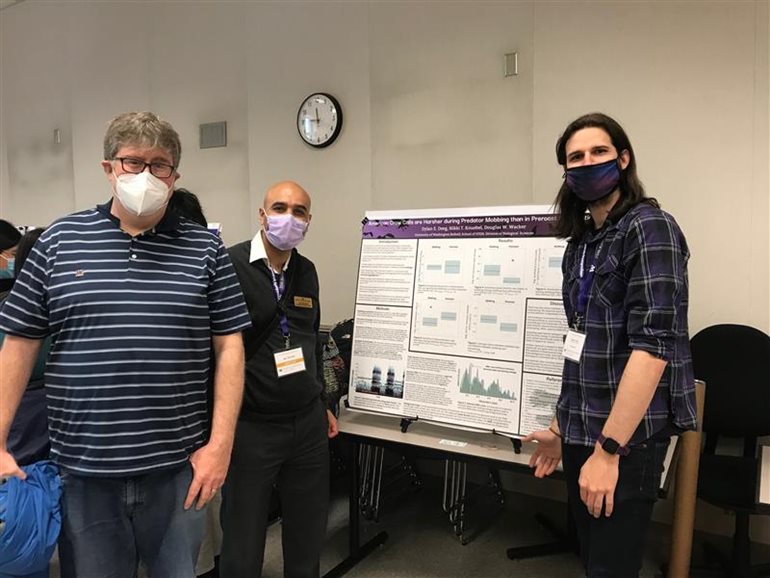 Dylan Deeg (r), part of the team that presented American Crow Calls are Harsher in Predator Mobbings than in Pre-roost Gatherings. Dr. Doug Wacker, the team's mentor, is on the left.