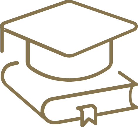 Line illustration of a graduation cap on top of a book.