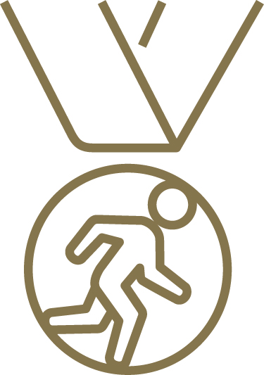 Line illustration of a medal with a human avatar running inside the medal.