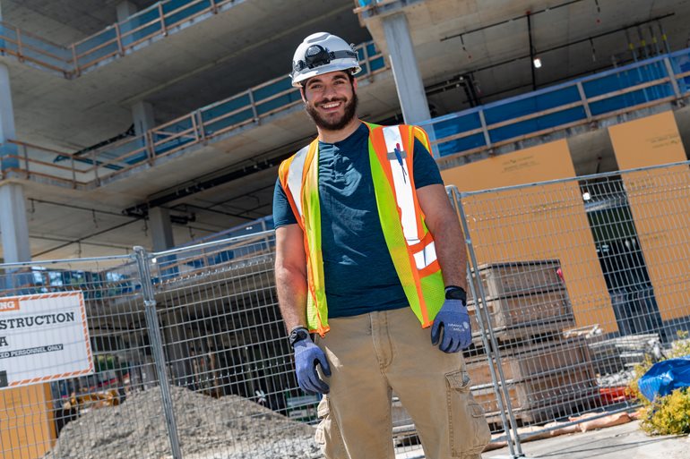 Alumnus Adham Baioumy '19 working on the new STEM building