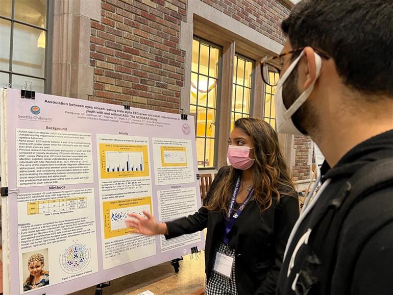 Milana Premkumar presented Association between Eyes Closed Resting State Alpha EEG Power and Social Responsiveness in Youth With and Without ASD: The GENDAAR Study