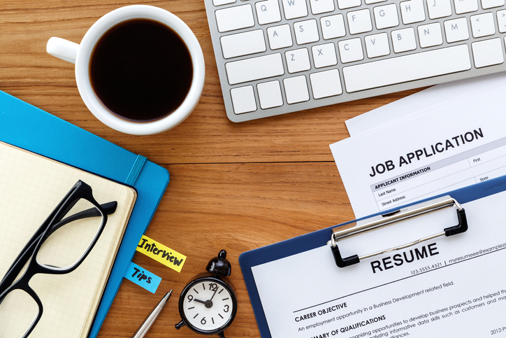 image of coffee, resume and job application