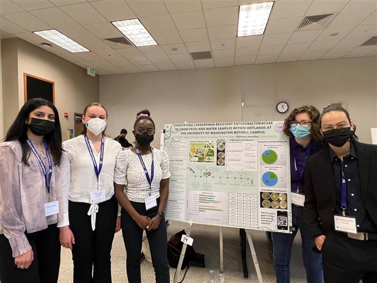 The team that presented Identifying Carbapenem-resistant Enterobacteriaceae in Crow Feces and Water Samples within Wetlands at the University of Washington Bothell Campus.