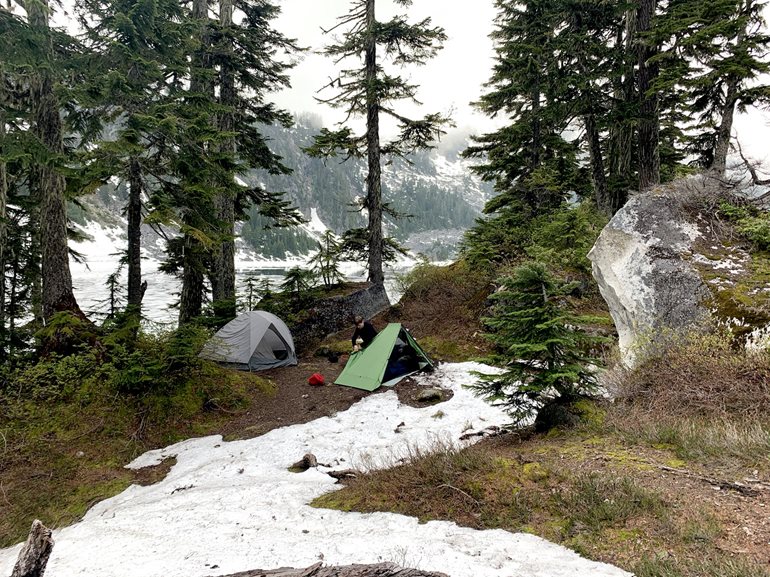 Alex Wachter camping at the lake