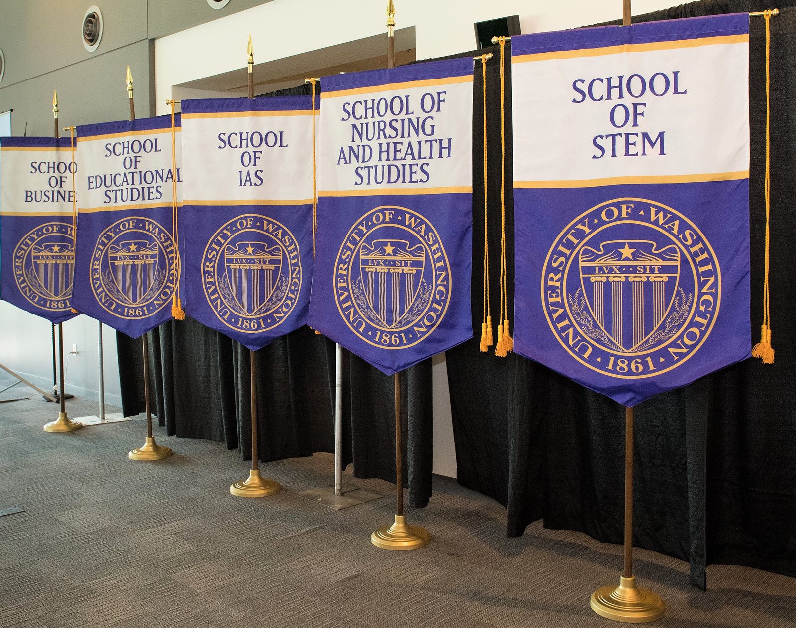 Banners of the five UW Bothell schools.