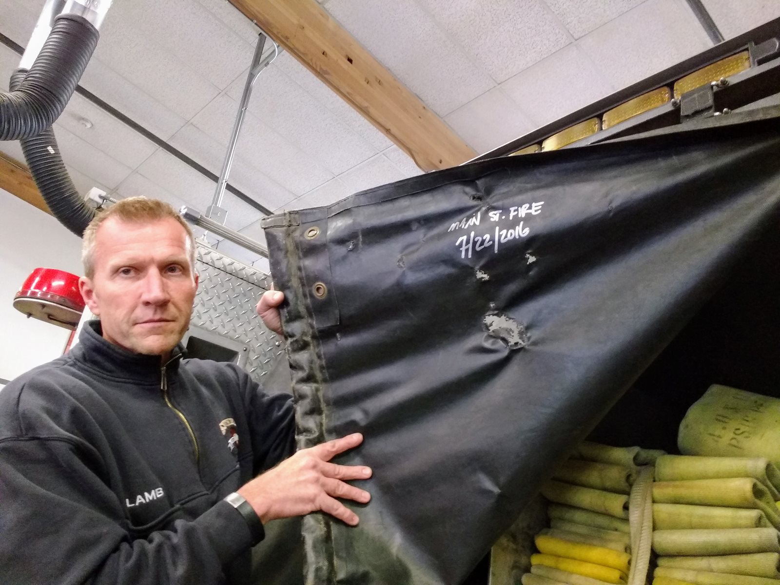 Lt. Lamb displays burn damage