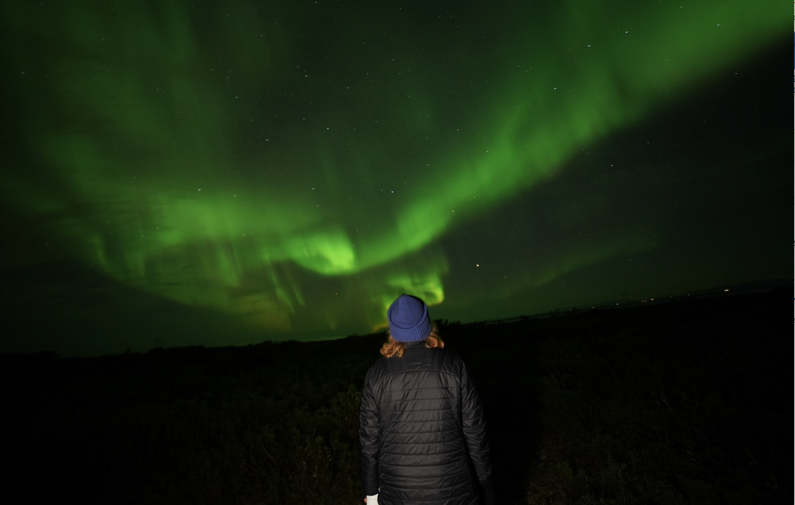 Wanda Gregory looking at the Northern Lights