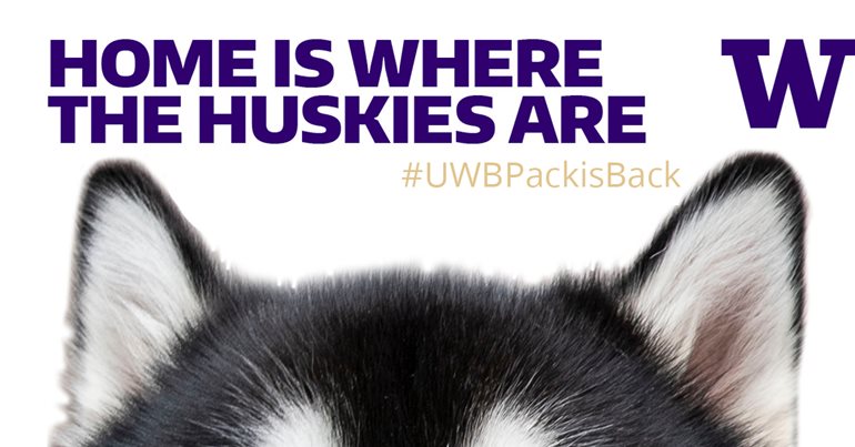 A graphic with a Husky head and text that reads 