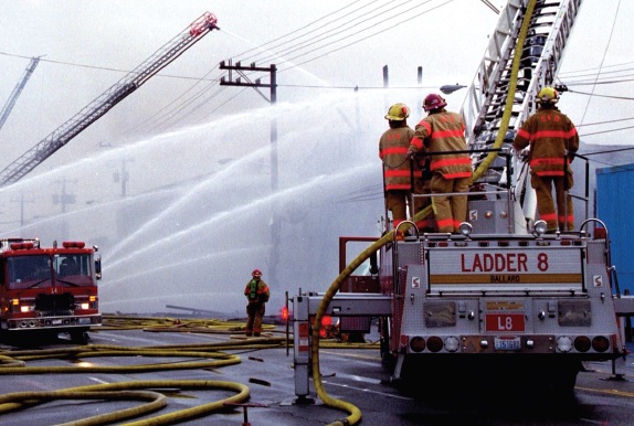 Fire hoses in action