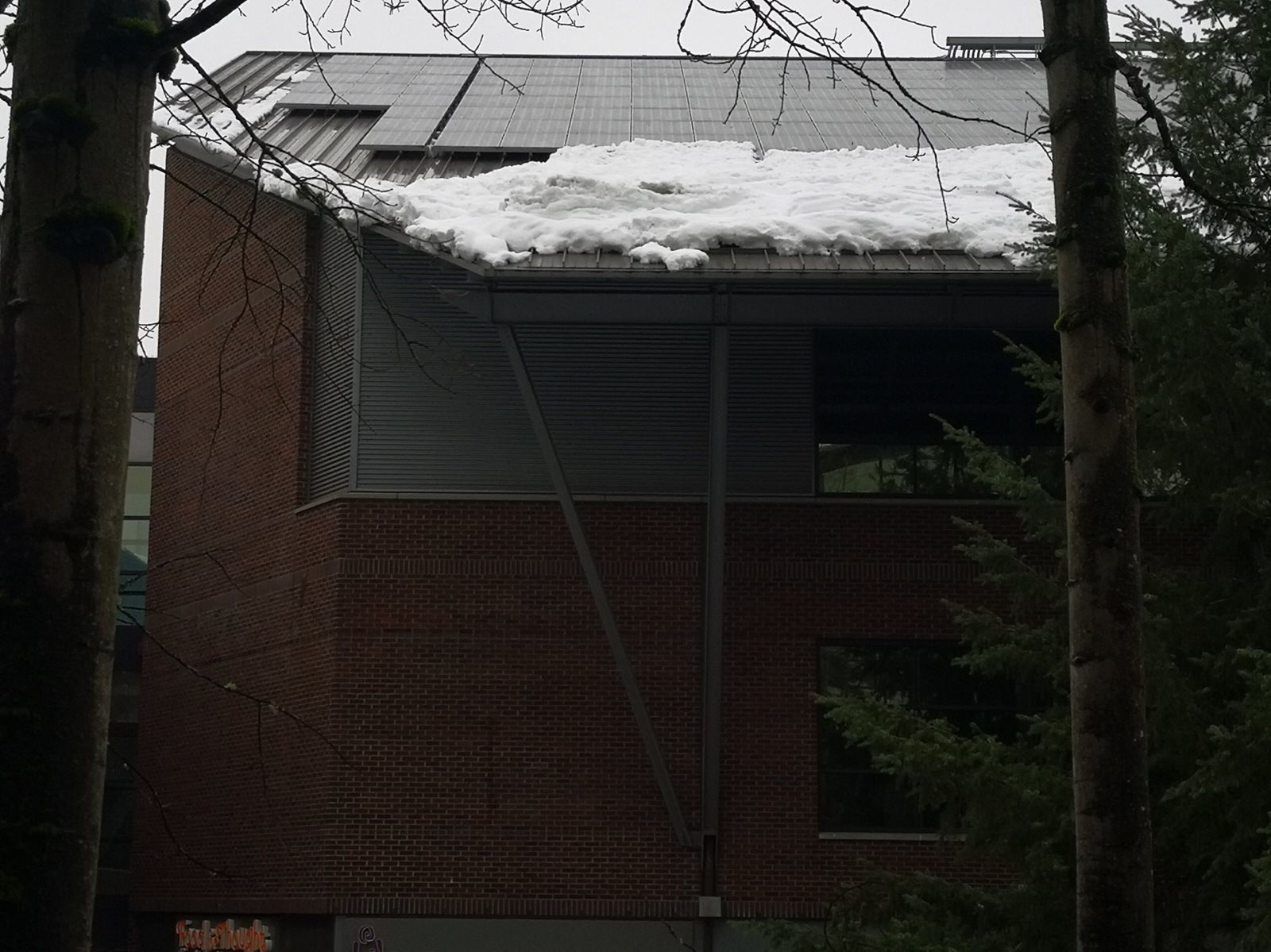 Ice on the back of a campus building